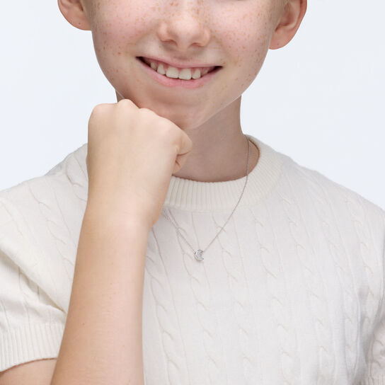 Birks Essentials children&rsquo;s necklace in sterling silver featuring a delicate crescent moon pendant image number 1